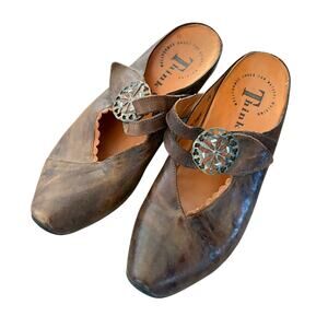 Think! Brown Leather Mules - Size 38